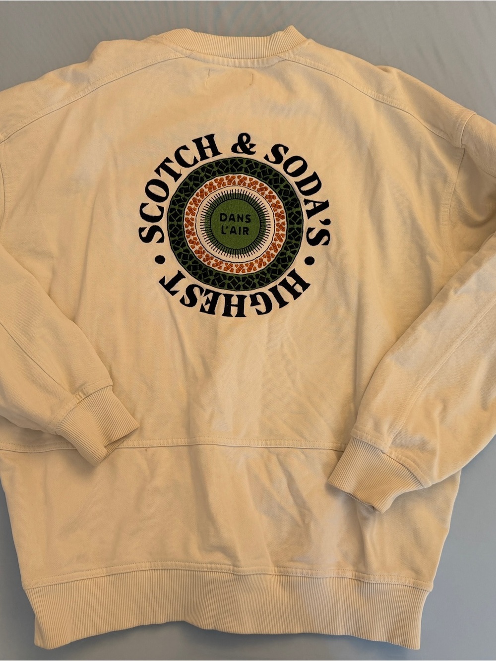 Scotch & Soda Cream Crewneck Sweatshirt w/ Multicolor Embroidered Circular Logo